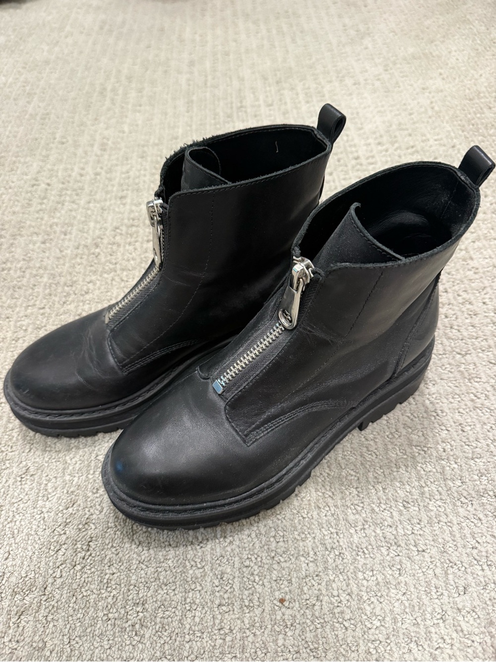 Marc Fisher Black Front-Zip Combat Ankle Boots